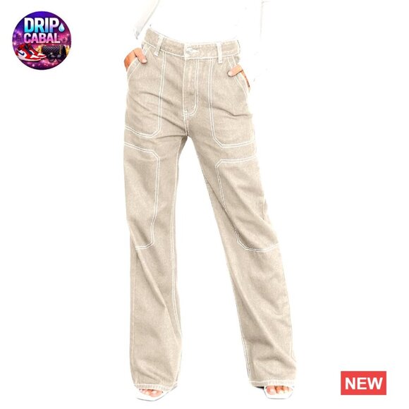 Denim - Wide Leg Cargo Jeans Stretch Denim Pants Casual Y2K Retro Chic